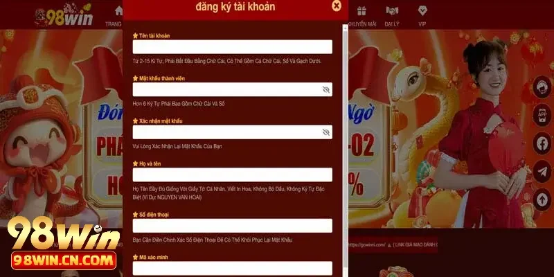 Đăng Ký 98win 1 Các bước đăng ký 98win chuẩn xác cho newbie