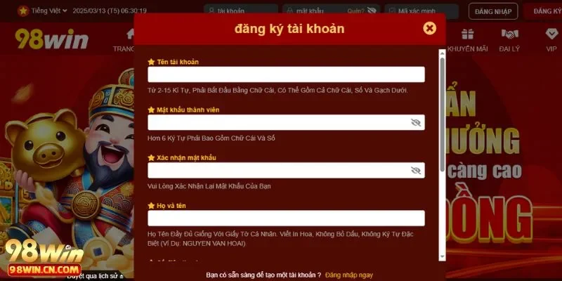 Trang chủ 33 Hướng dẫn về đăng ký, đăng nhập 98WIN